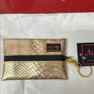 Gold Makeup Junkie Bags Keychain Pouch